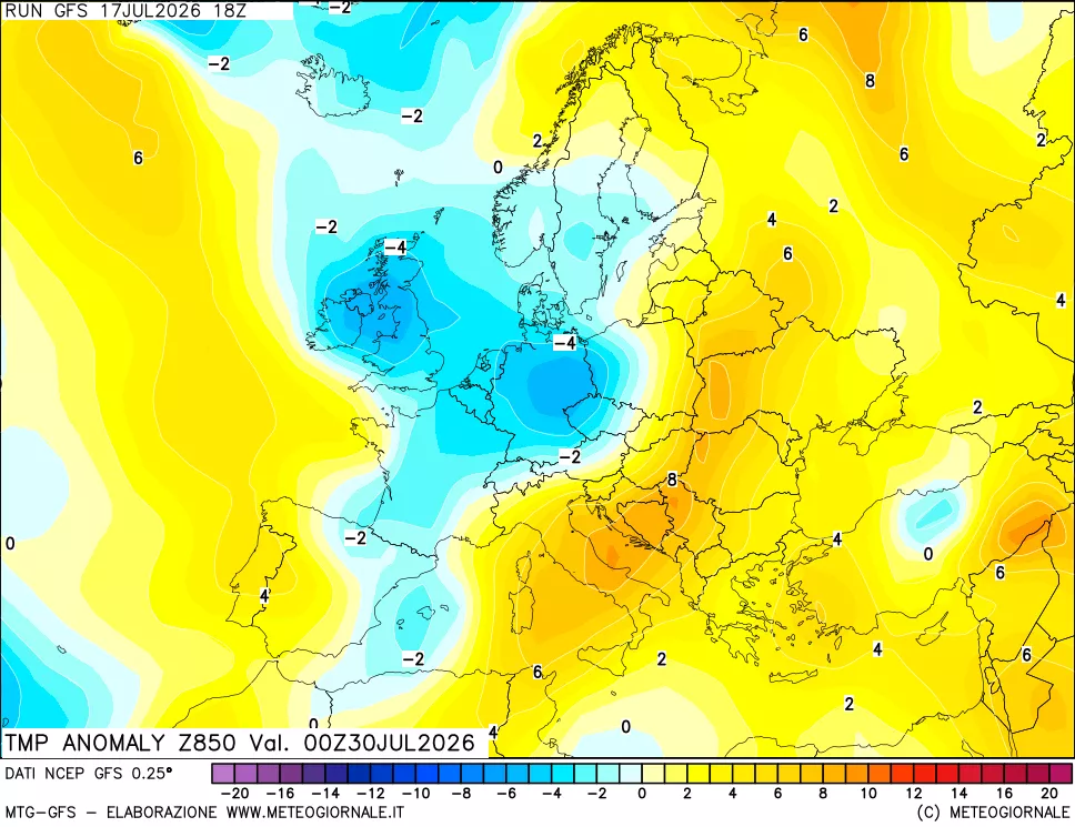 mappa 850 hPa Temp Anomaly vs Cli.No 1981-2010