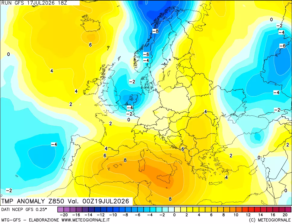 mappa 850 hPa Temp Anomaly vs Cli.No 1981-2010