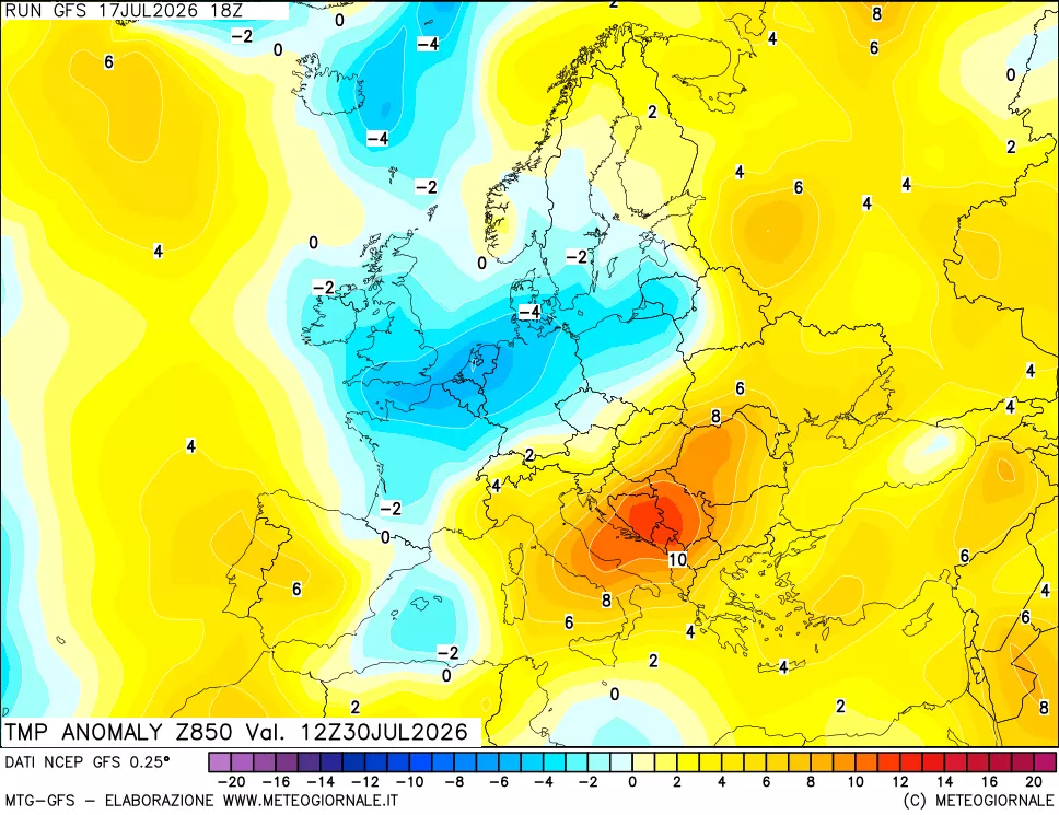mappa 850 hPa Temp Anomaly vs Cli.No 1981-2010