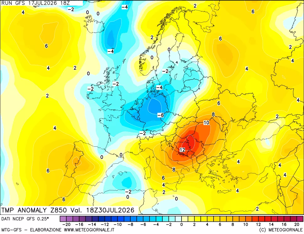 mappa 850 hPa Temp Anomaly vs Cli.No 1981-2010