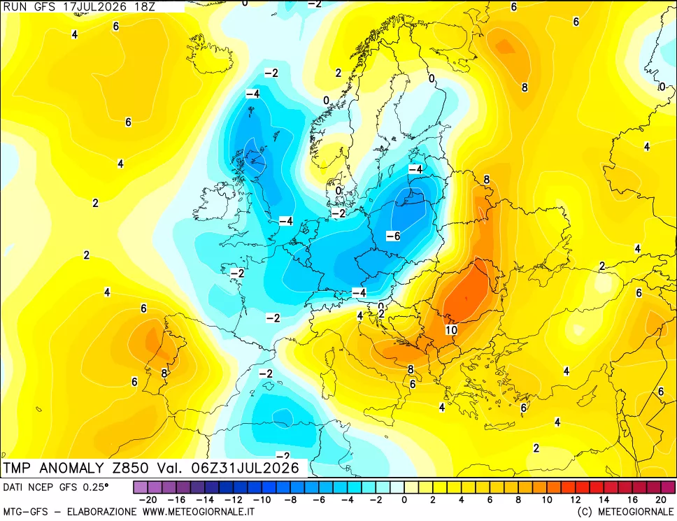 mappa 850 hPa Temp Anomaly vs Cli.No 1981-2010