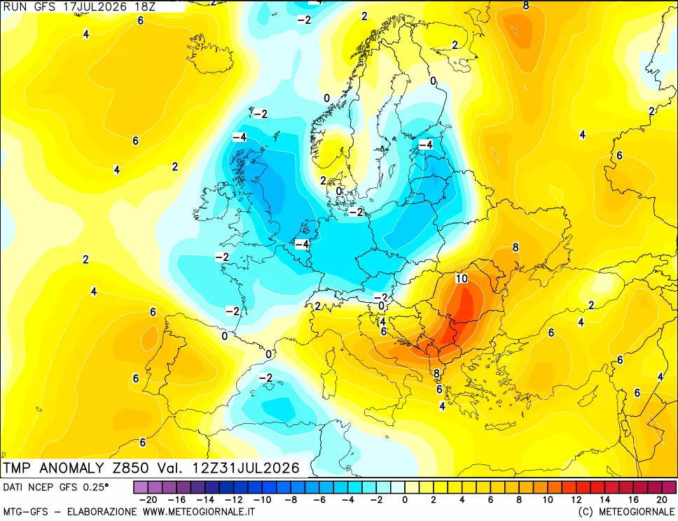 mappa 850 hPa Temp Anomaly vs Cli.No 1981-2010