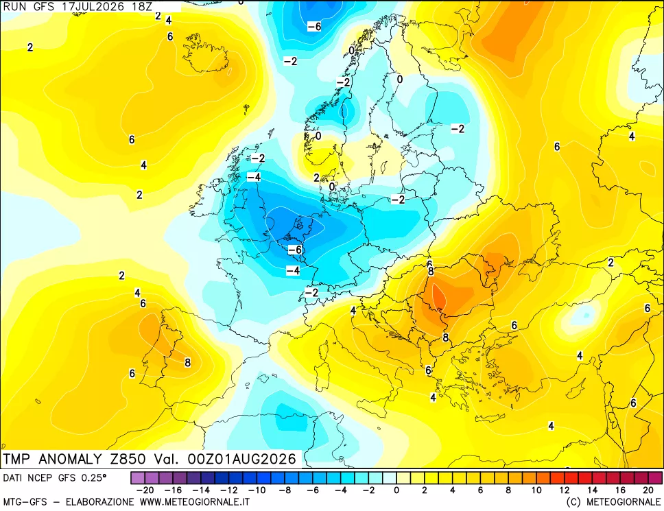 mappa 850 hPa Temp Anomaly vs Cli.No 1981-2010