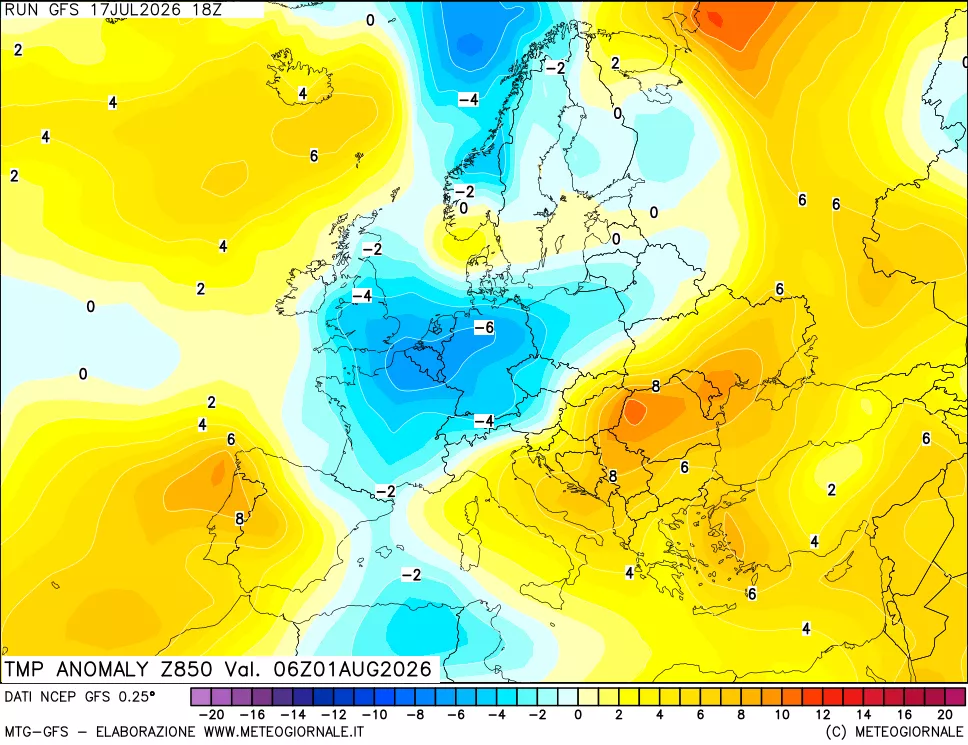 mappa 850 hPa Temp Anomaly vs Cli.No 1981-2010