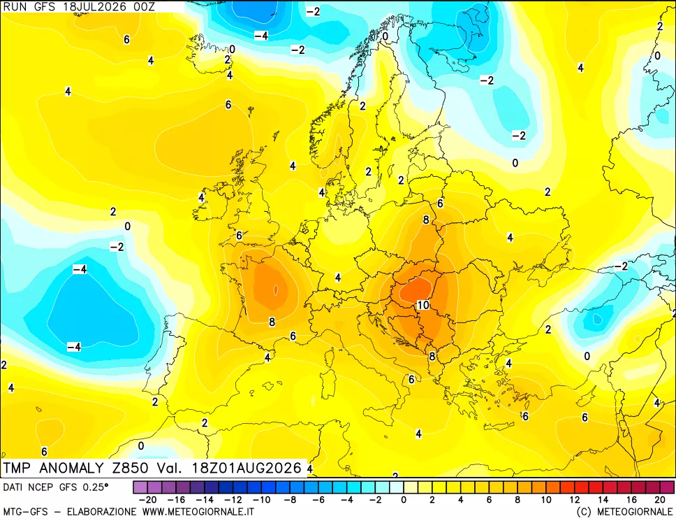 mappa 850 hPa Temp Anomaly vs Cli.No 1981-2010