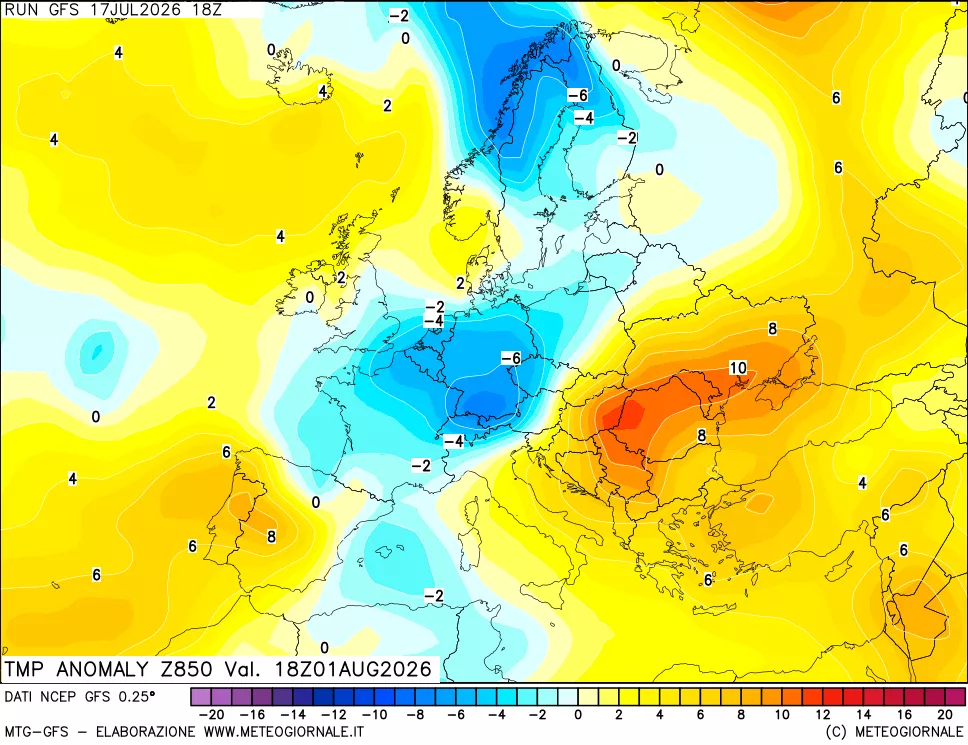 mappa 850 hPa Temp Anomaly vs Cli.No 1981-2010