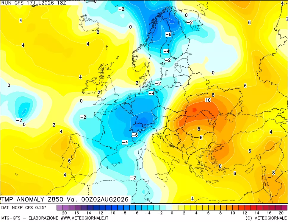 mappa 850 hPa Temp Anomaly vs Cli.No 1981-2010