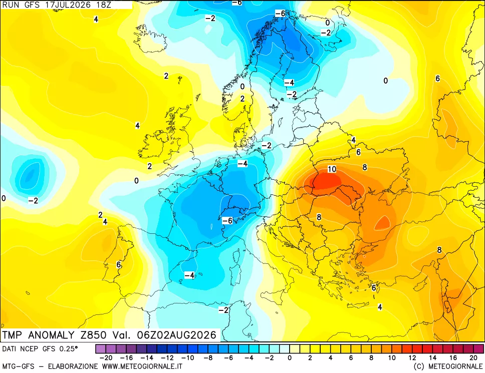 mappa 850 hPa Temp Anomaly vs Cli.No 1981-2010