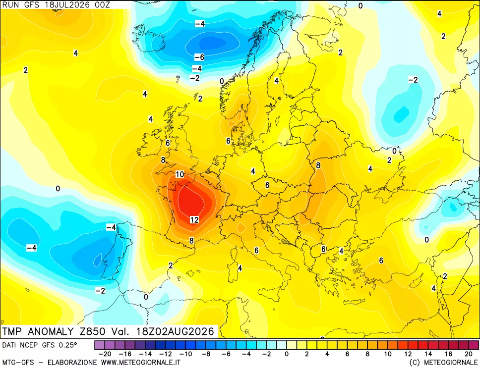 mappa 850 hPa Temp Anomaly vs Cli.No 1981-2010