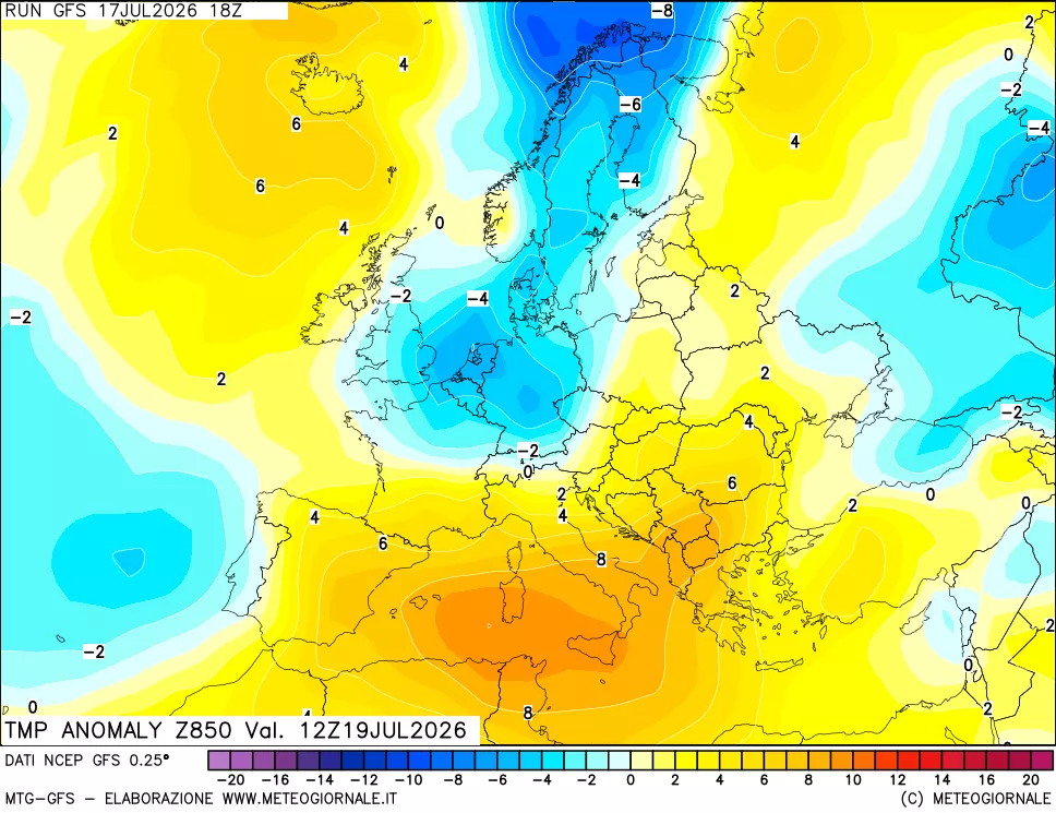 mappa 850 hPa Temp Anomaly vs Cli.No 1981-2010