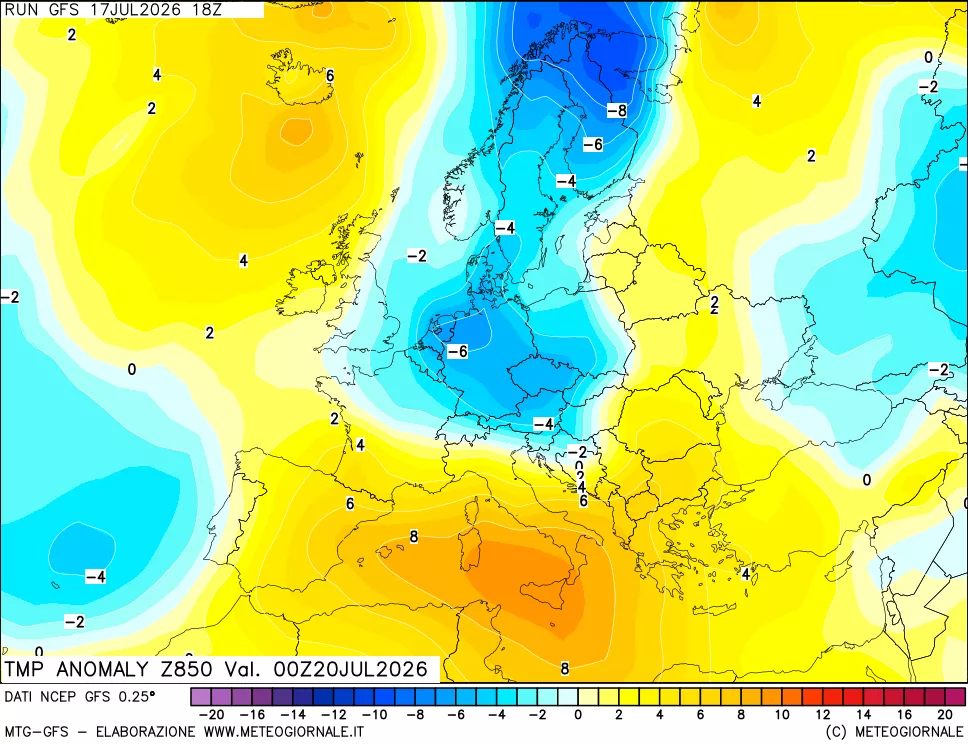 mappa 850 hPa Temp Anomaly vs Cli.No 1981-2010