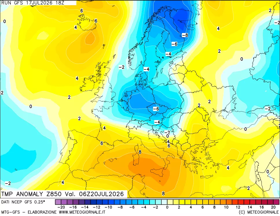 mappa 850 hPa Temp Anomaly vs Cli.No 1981-2010