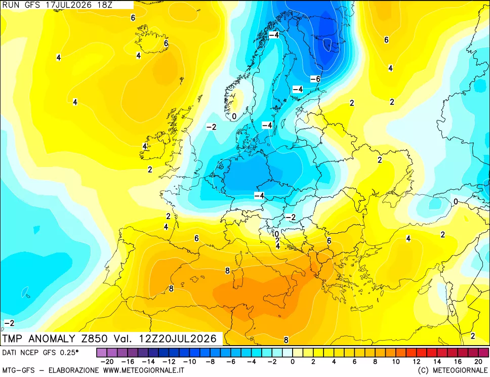 mappa 850 hPa Temp Anomaly vs Cli.No 1981-2010