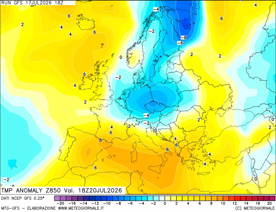 mappa 850 hPa Temp Anomaly vs Cli.No 1981-2010