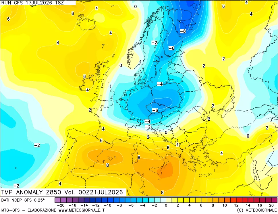 mappa 850 hPa Temp Anomaly vs Cli.No 1981-2010