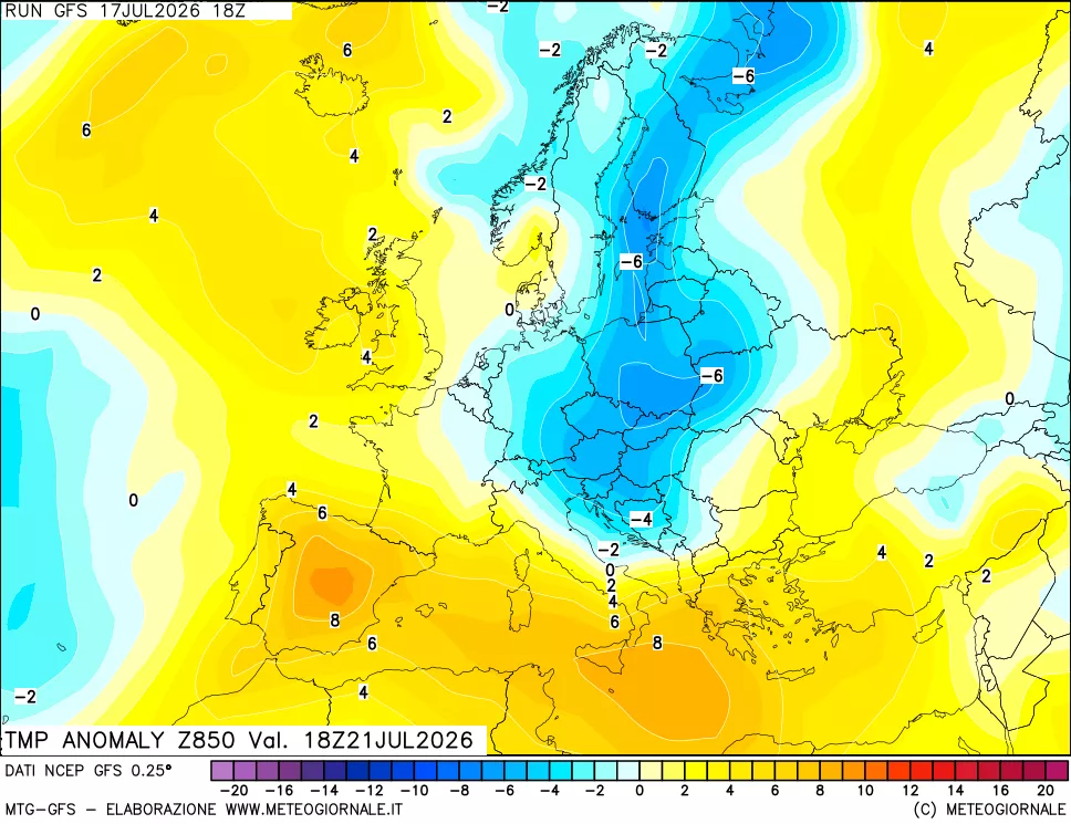 mappa 850 hPa Temp Anomaly vs Cli.No 1981-2010