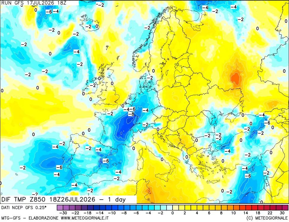 mappa 850 hPA Dif. Temp -24 ore