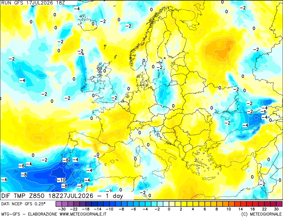 mappa 850 hPA Dif. Temp -24 ore