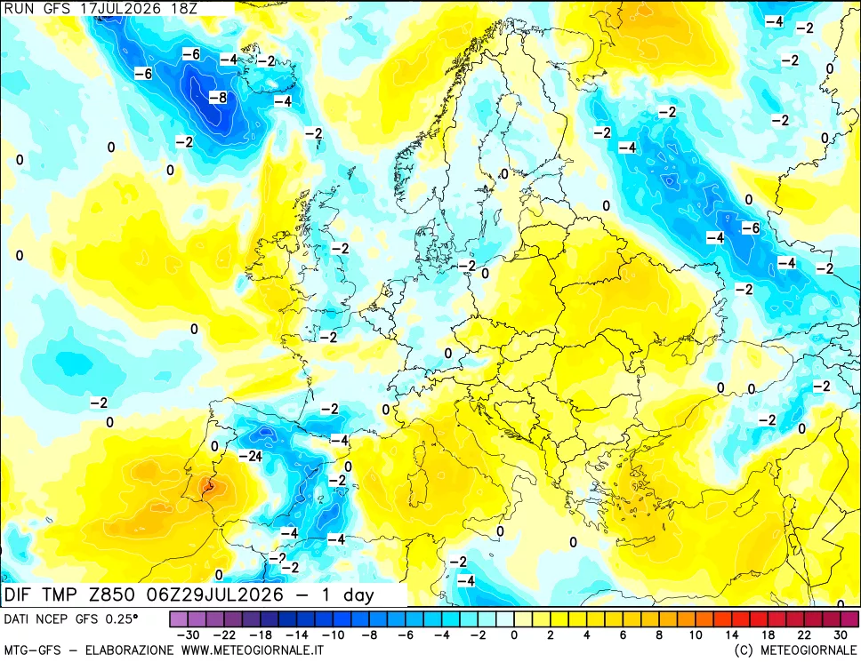 mappa 850 hPA Dif. Temp -24 ore