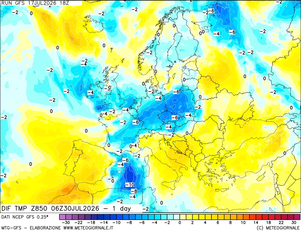mappa 850 hPA Dif. Temp -24 ore