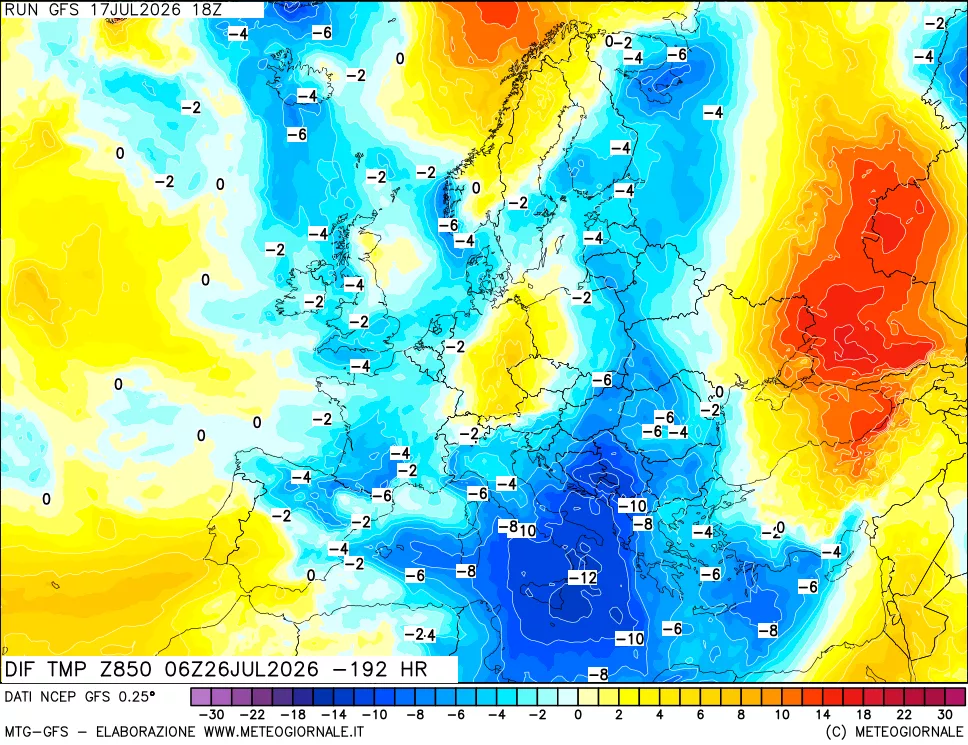 mappa 850 hPA Dif. Temp - Init