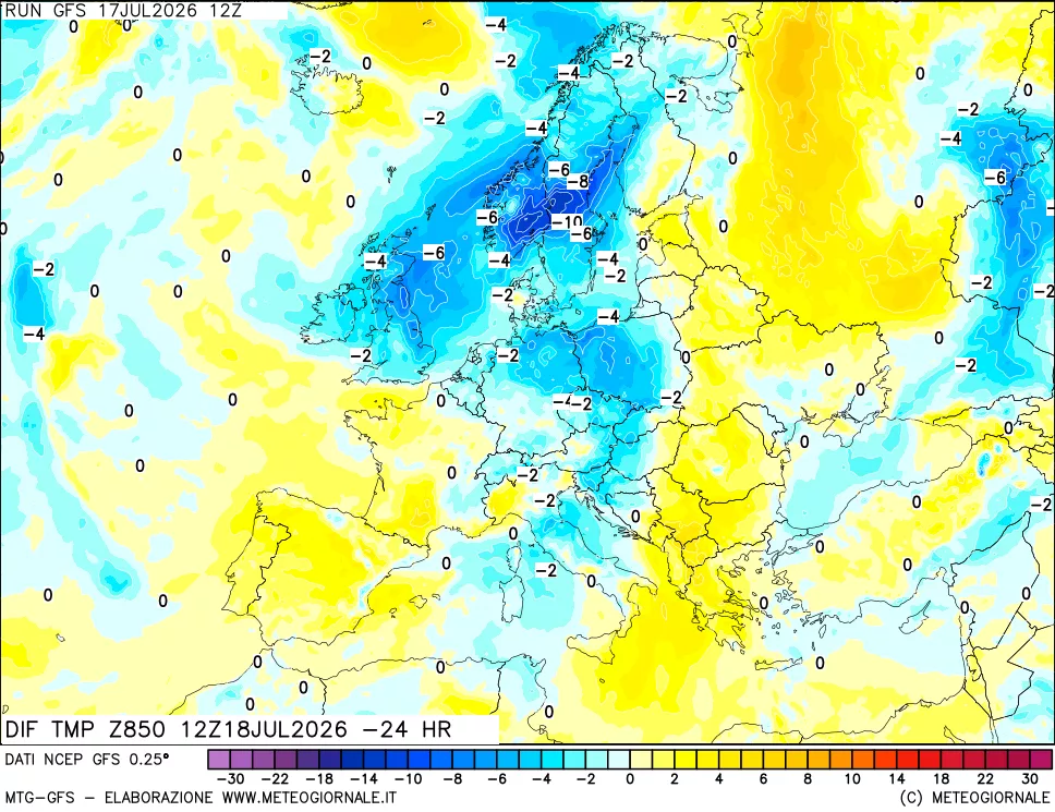 mappa 850 hPA Dif. Temp - Init