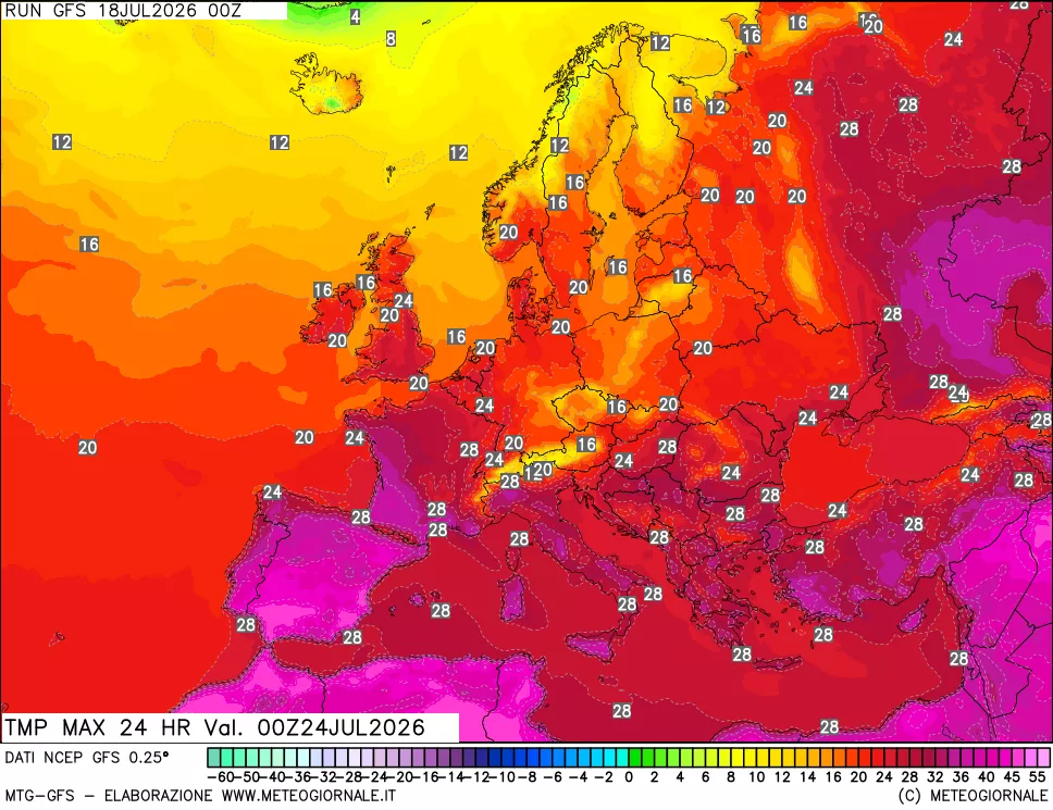 mappa Temperatura massima 24 ore