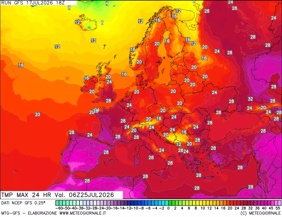 mappa Temperatura massima 24 ore