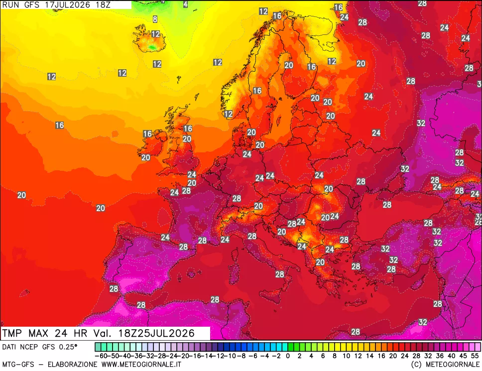 mappa Temperatura massima 24 ore
