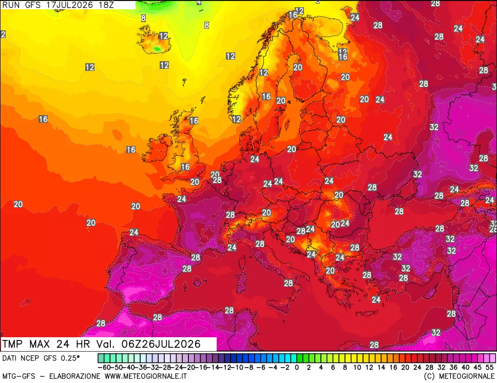 mappa Temperatura massima 24 ore