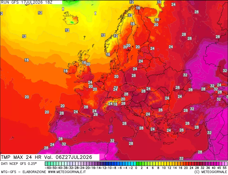 mappa Temperatura massima 24 ore