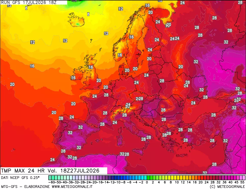 mappa Temperatura massima 24 ore
