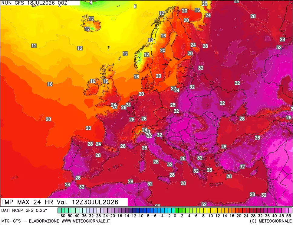 mappa Temperatura massima 24 ore