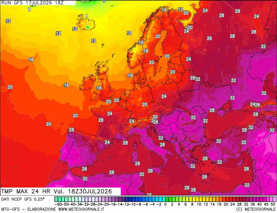 mappa Temperatura massima 24 ore