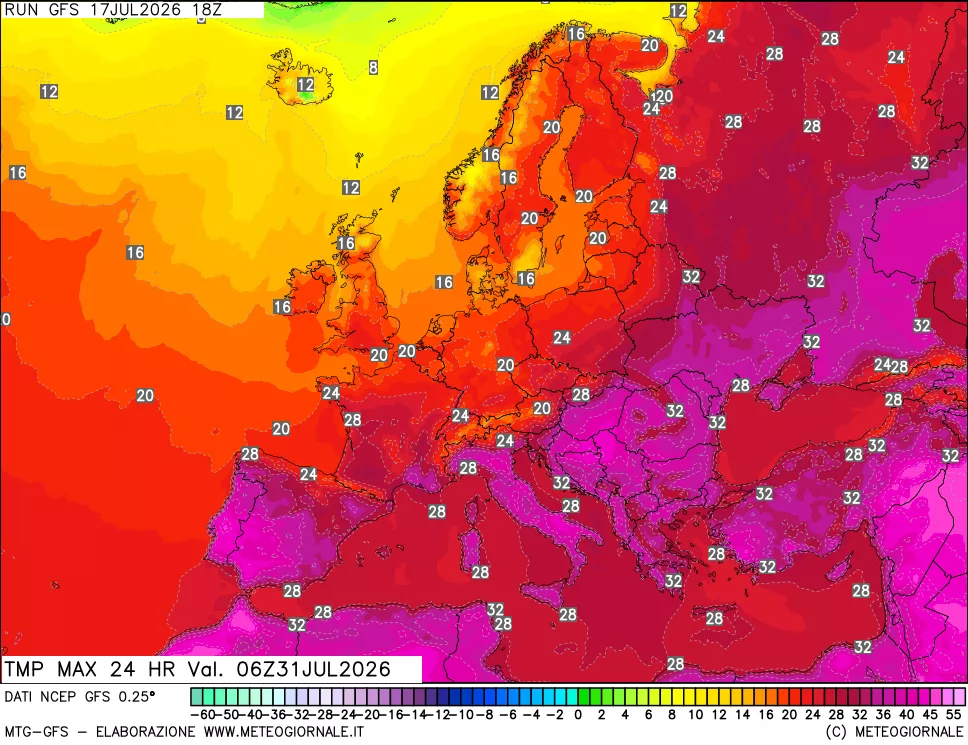 mappa Temperatura massima 24 ore