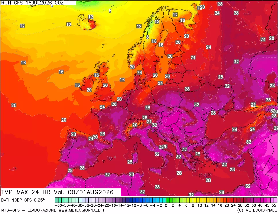 mappa Temperatura massima 24 ore