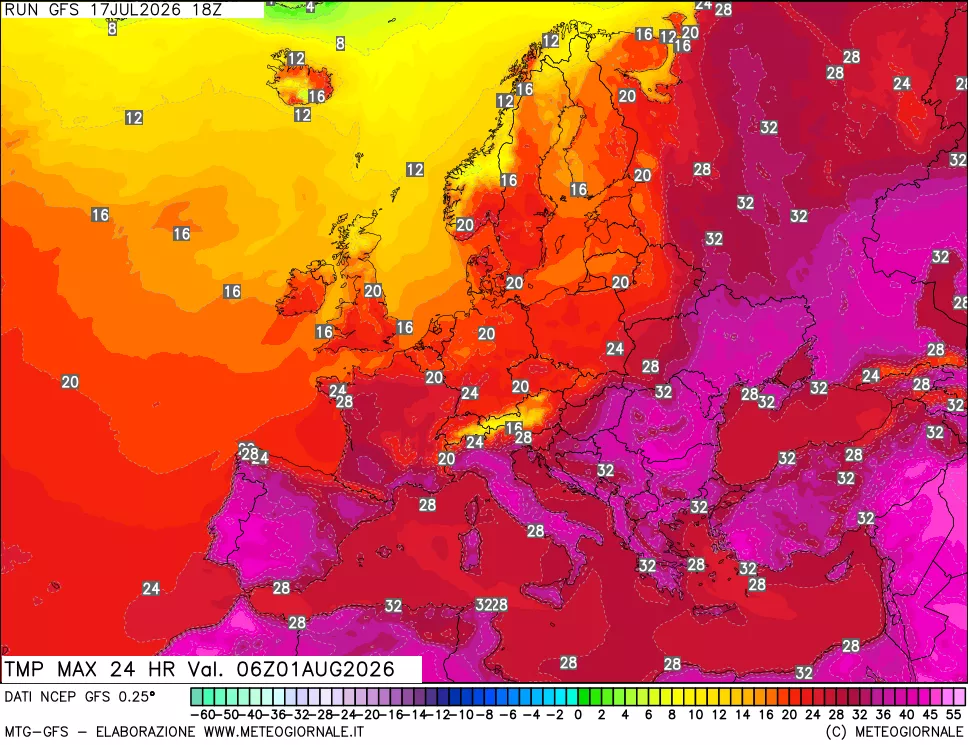 mappa Temperatura massima 24 ore