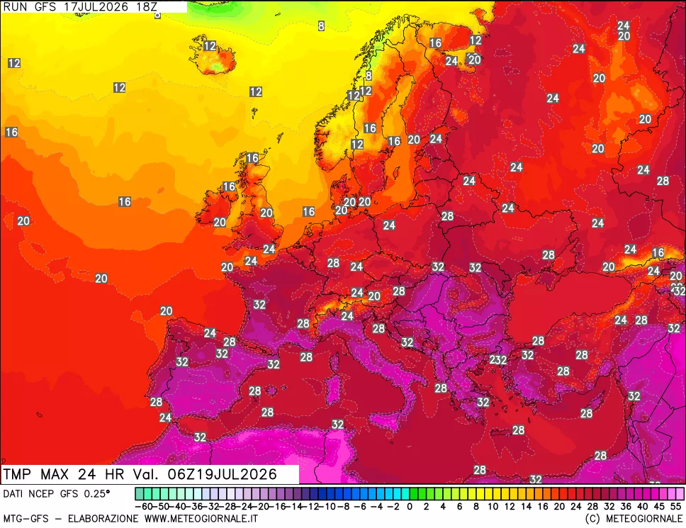 mappa Temperatura massima 24 ore