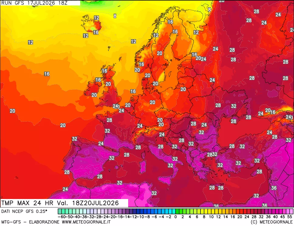 mappa Temperatura massima 24 ore