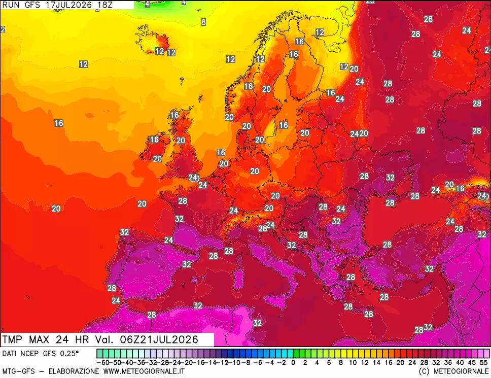 mappa Temperatura massima 24 ore