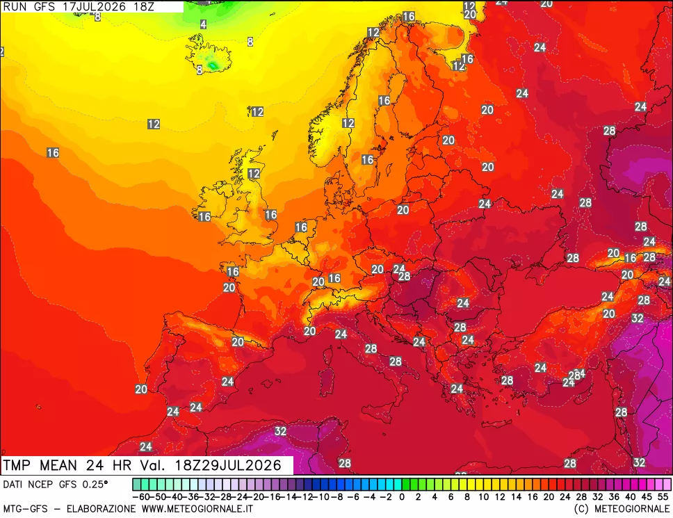 mappa Temperatura media 24 ore