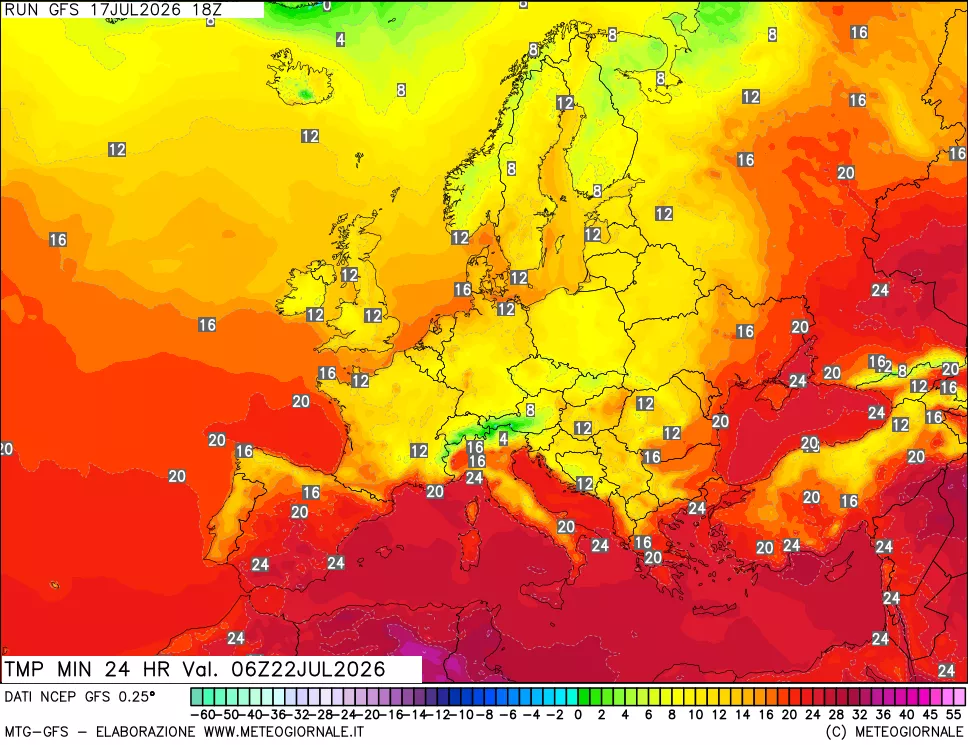mappa Temperatura minima 24 ore
