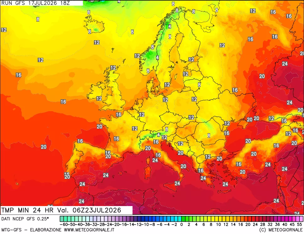 mappa Temperatura minima 24 ore