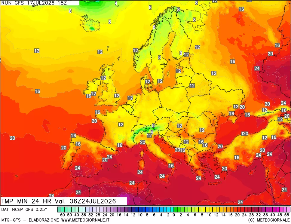 mappa Temperatura minima 24 ore