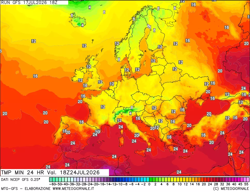 mappa Temperatura minima 24 ore