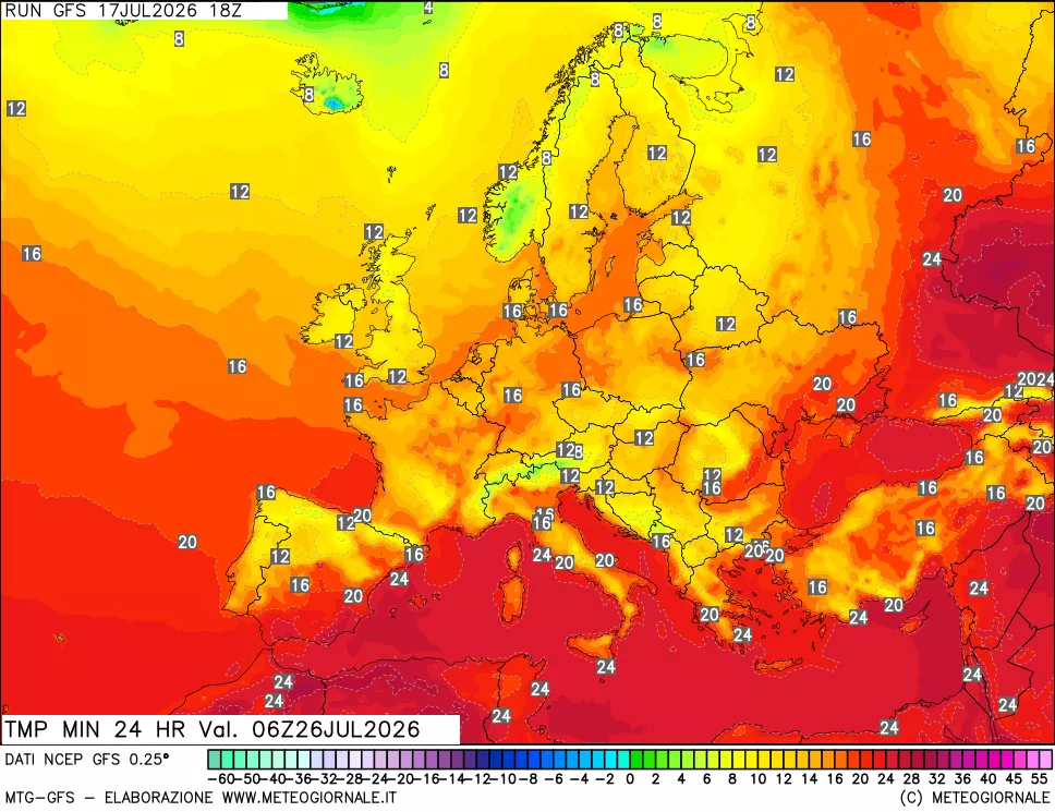 mappa Temperatura minima 24 ore