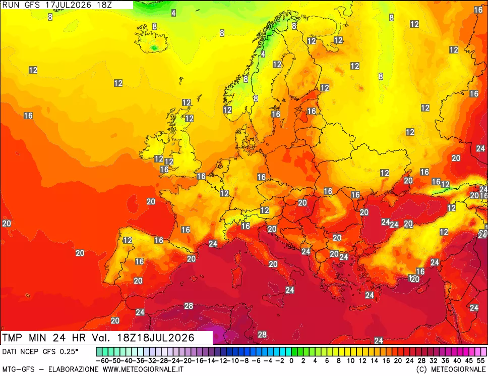 mappa Temperatura minima 24 ore