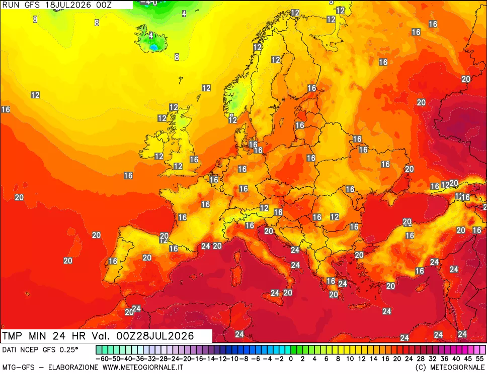 mappa Temperatura minima 24 ore