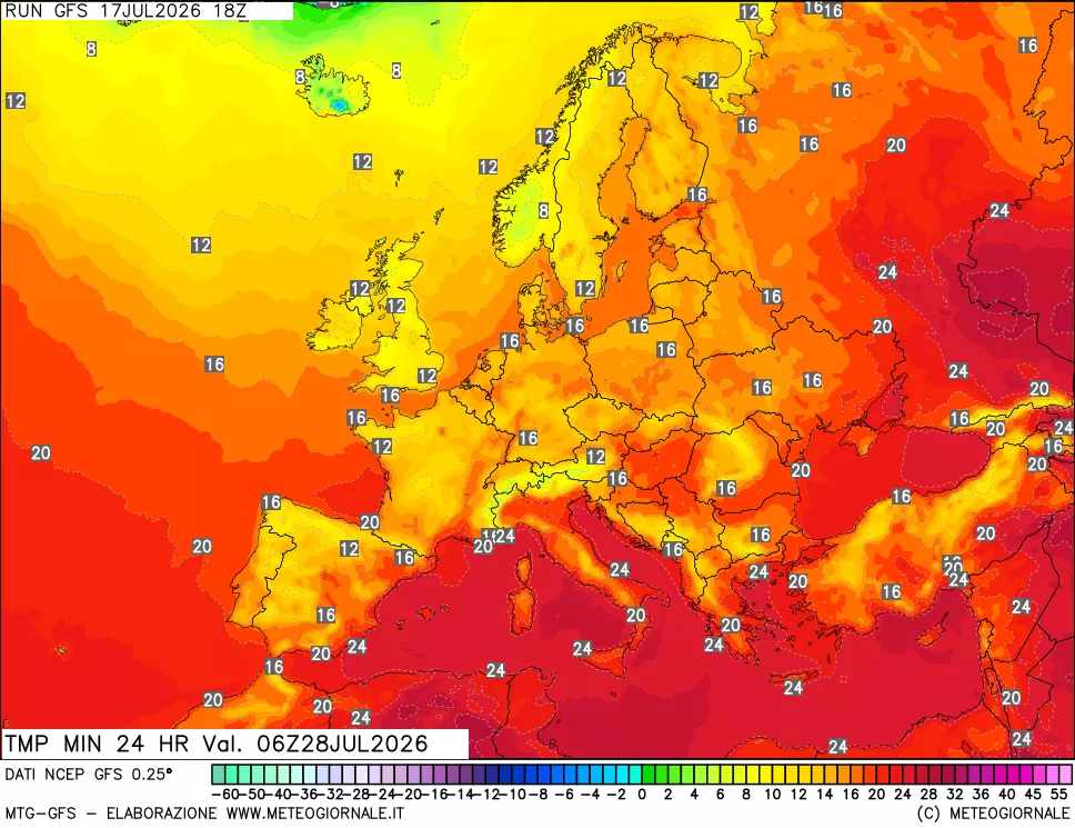 mappa Temperatura minima 24 ore