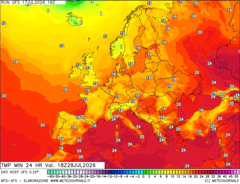 mappa Temperatura minima 24 ore